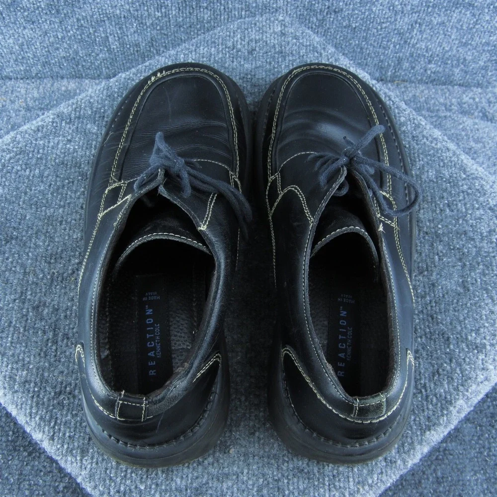 Kenneth Cole Reaction  Men Sneaker Shoes Black Leather Lace‎ Up Size 10.5 Medium